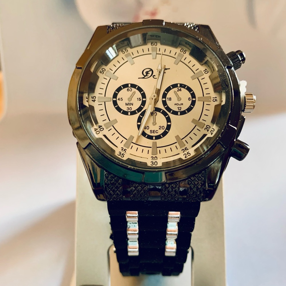 Black and Silver Chronograph Watch